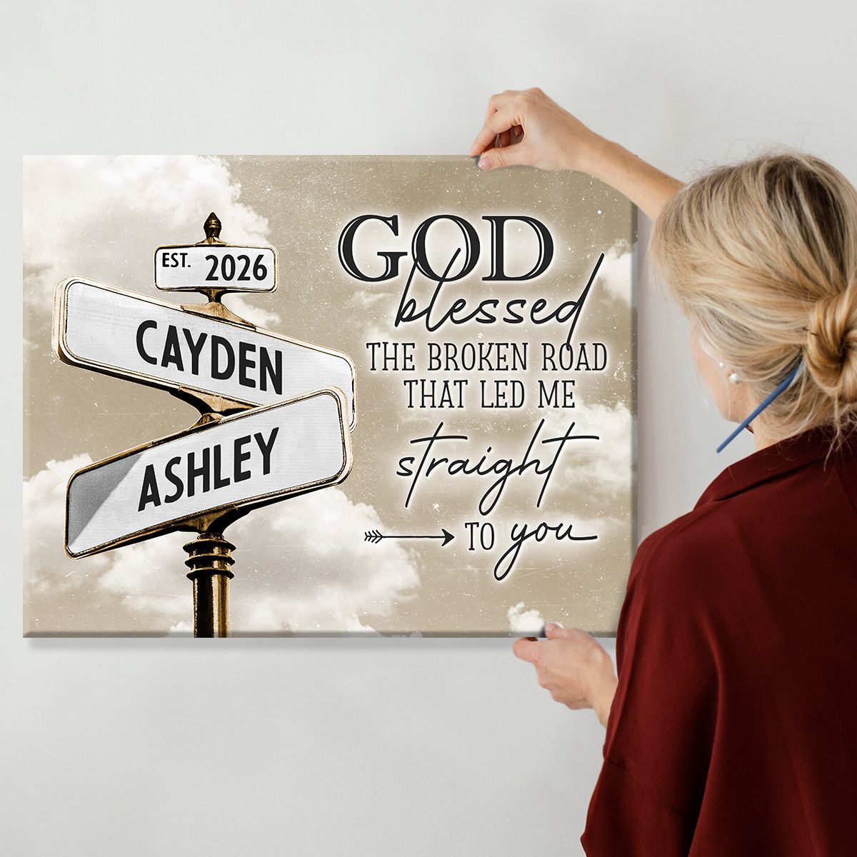 The Broken Road Custom Name Canvas Personalized Couple s Street Sign Art