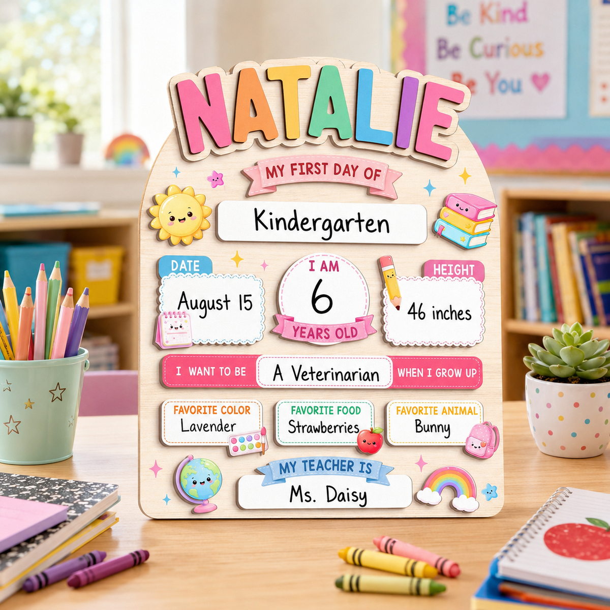 First Day Of School Sign, Back to School Board Gift For Kids, Preschool Kindergarten 1st Day School Sign, First Day School Photo Prop