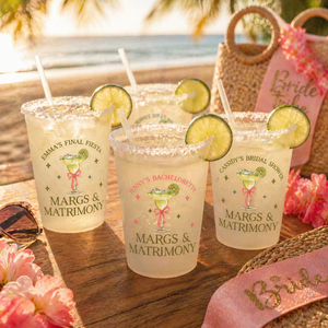 Margs & Matrimony Bachelorette Party Cups, Personalized Margarita Mexico Favors, Custom Frosted Cup Party Favors