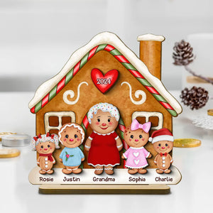 Gingerbread Family Standing House - Personalized Wooden Plaque - Christmas Gift For Family