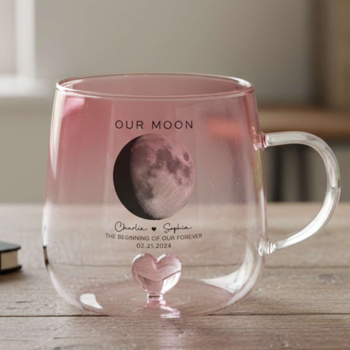 Our Moon Couple Moon Phase - Personalized Pink Gradient Mug - Anniversary Gift For Him Gift For Her