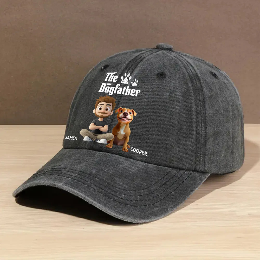 Cool Dog Father - Personalized Washed Denim Cap - Gift For Dog Dad, Dog Owner, Dog Lovers, Father's Day Gift