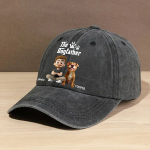 Cool Dog Father - Personalized Washed Denim Cap - Gift For Dog Dad, Dog Owner, Dog Lovers, Father's Day Gift