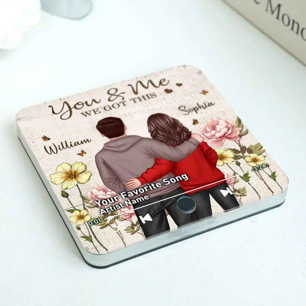 Couple Birth Month Flower Favorite Song - Personalized Music Fridge Magnet, Heartfelt Gift For Couple