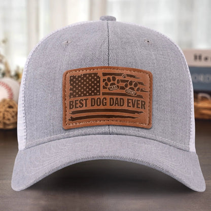 Best Dog Dad Ever - Personalized Leather Label Net Hat - Gift For Dog Dad, Dog Lovers