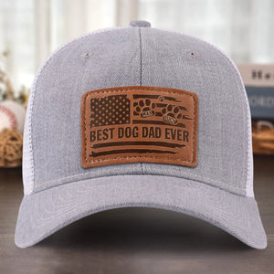 Best Dog Dad Ever - Personalized Leather Label Net Hat - Gift For Dog Dad, Dog Lovers