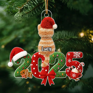 2025 Cat Lovers 3D Faux Yarn Effect - Personalized Acrylic Ornament - Christmas Gift for Cat Moms, Cat Dads