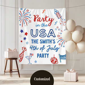 Personalized 4th of July Party Banner, Family BBQ Sign, America 250th Anniversary Photo Backdrop Tapestry, USA Celebration Decor