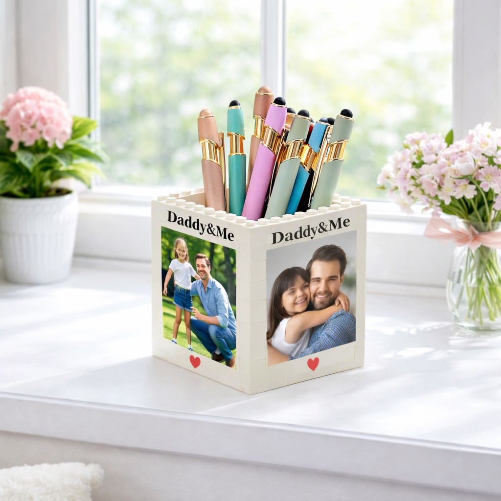Personalised Daddy & Me Brick Photo Block Pencil Pot ,Custom Daddy and Me Brick Photo Pencil Pot, Fathers Day Gift,Gift for Dad,Photo Gift