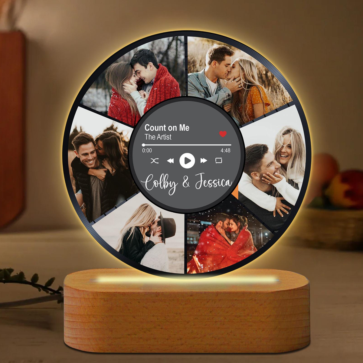 Personalized Couple Photos Record Night Light, Photo Collage LED Lamp for Boyfriend Girlfriend, Anniversary Gifts, Wedding Gift, Music Cover