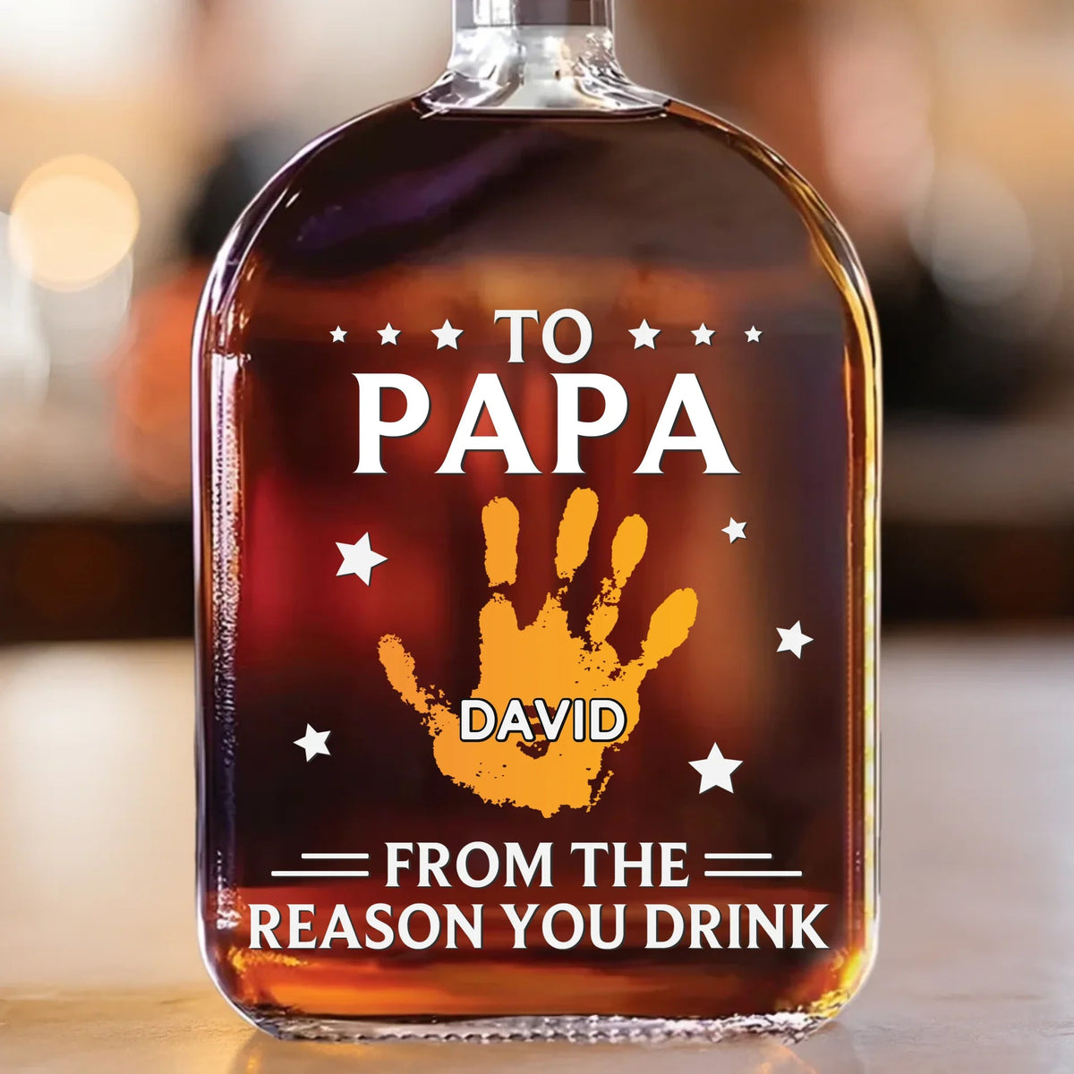 From The Reason You Drink Hand Prints - Personalized Whiskey Bottle - Father's Day, Gift For Dad, Grandpa