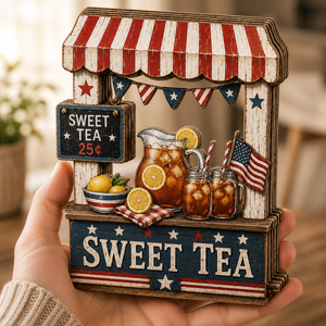 3D Wooden Sweet Tea Stand Sign, Southern Hostess Gift, Summer BBQ Decor, Patriotic Beverage Station Art, Custom Name Kitchen Tabletop Decor