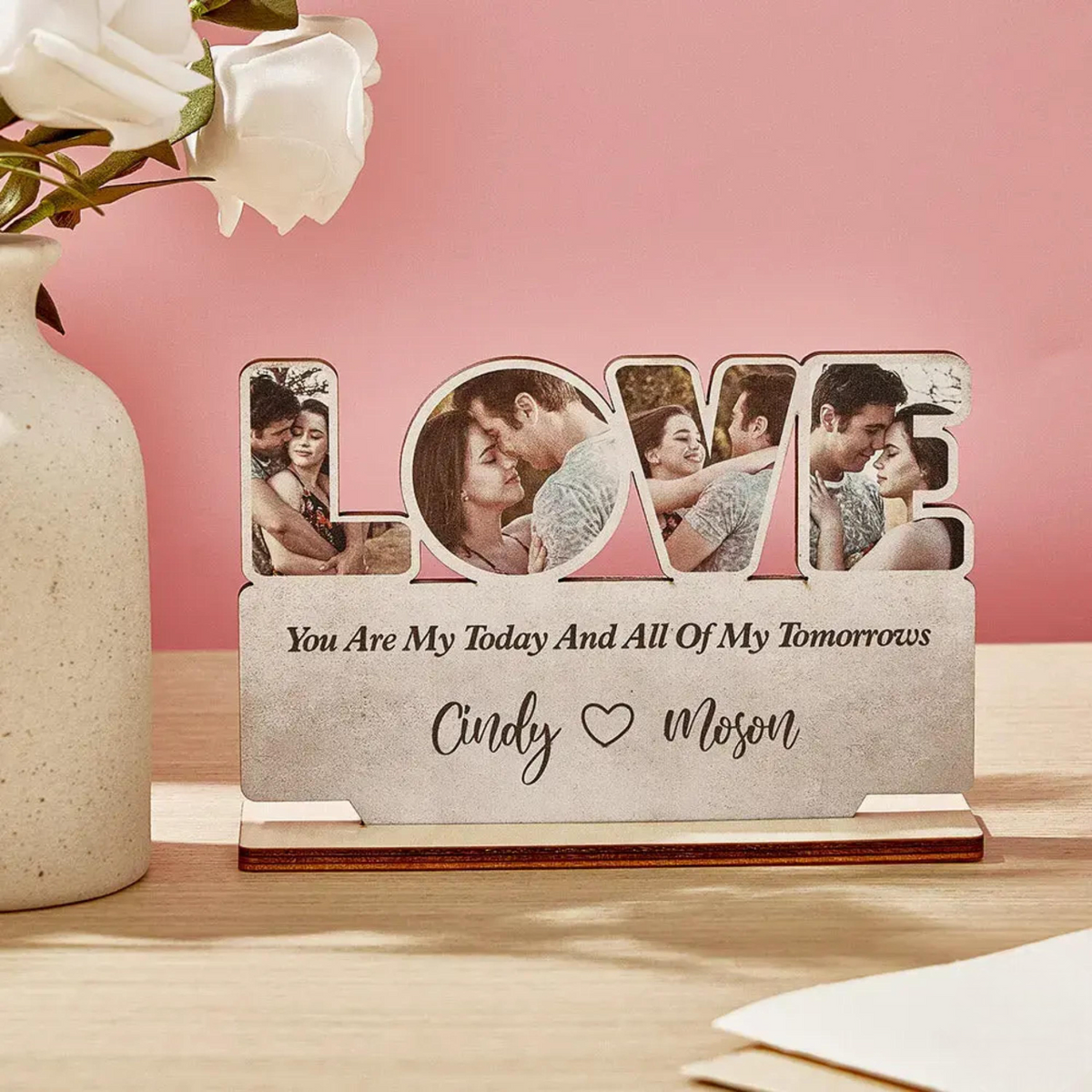 Custom Wooden Love Plaque, Personalized Photo Sign Romantic Home Decoration, Unique Anniversary Keepsake, Husband Wife Lovers Gift for Couples