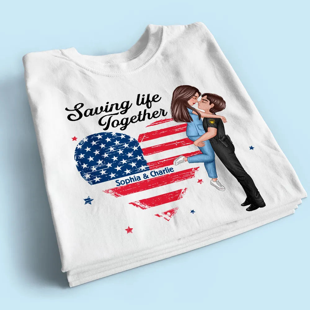 Couple Portrait, Firefighter, Nurse, Police Officer, Military - Personalized Apparel - 4th of July Gift by Couple