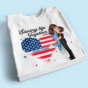 Couple Portrait, Firefighter, Nurse, Police Officer, Military - Personalized Apparel - 4th of July Gift by Couple