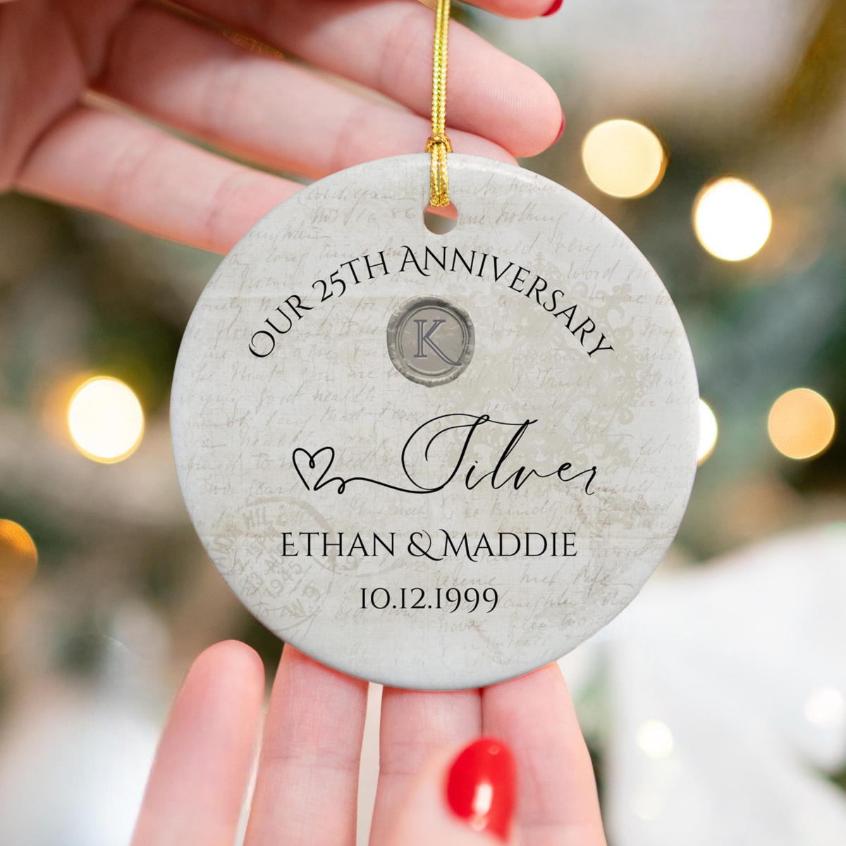Personalized 25th Anniversary Ornament, Silver Wedding Anniversary Gift, 25 Years Anniversary Ceramic, 25th Year Gift For Husband Wife