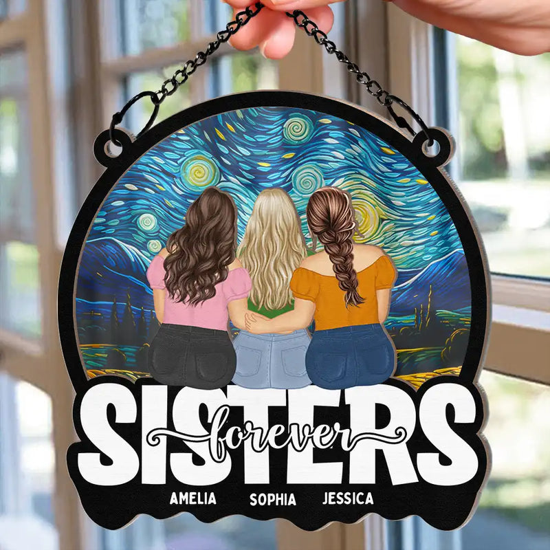 Besties Friends Sisters Forever - Personalized Suncatcher Ornament - Gift For Besties, Soul Sisters, Window Hanging Decoration