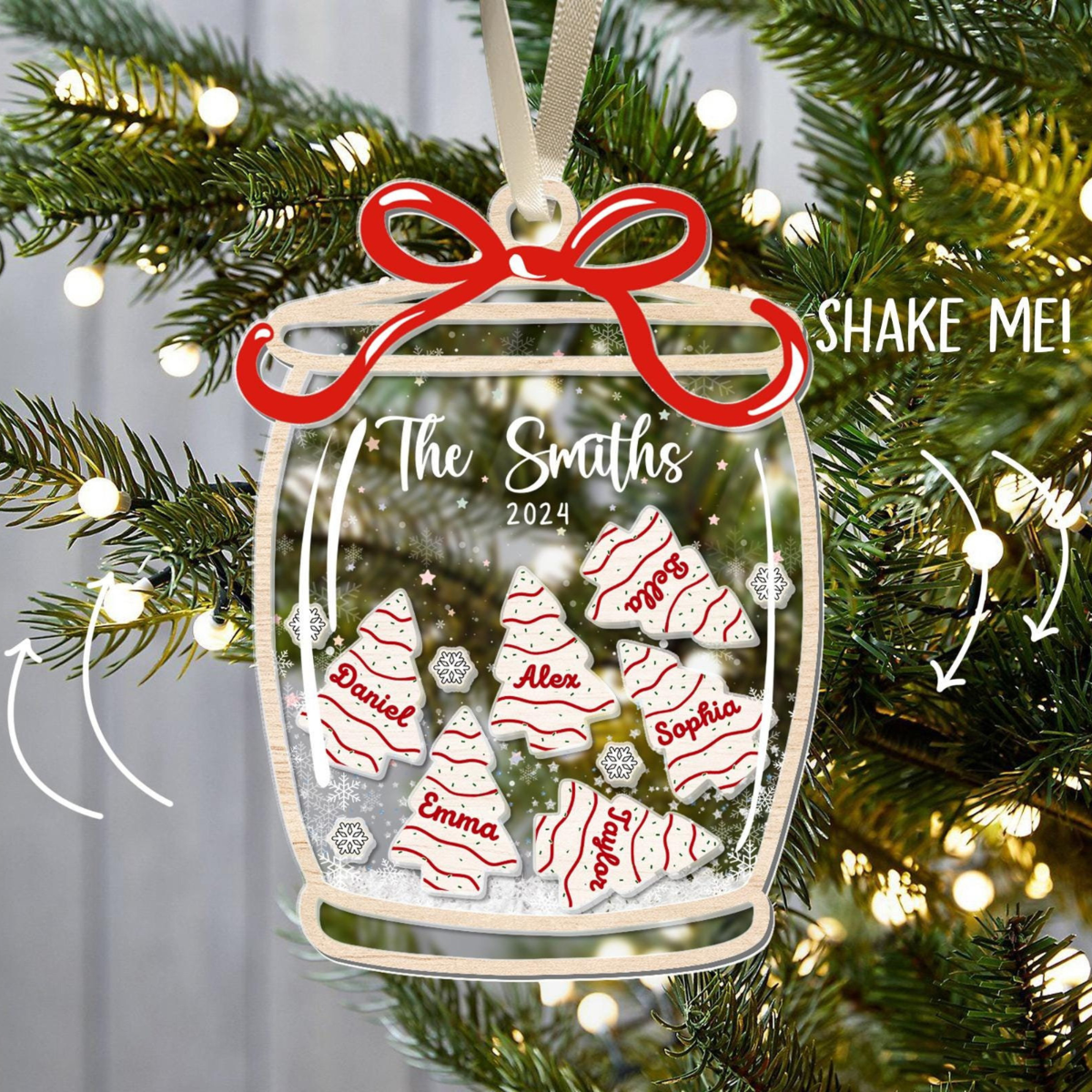 Family Ornament Personalized, Family Christmas Ornaments 2024, Custom Christmas Cake Ornament, Family Keepsake, 4D Shake Family Ornament