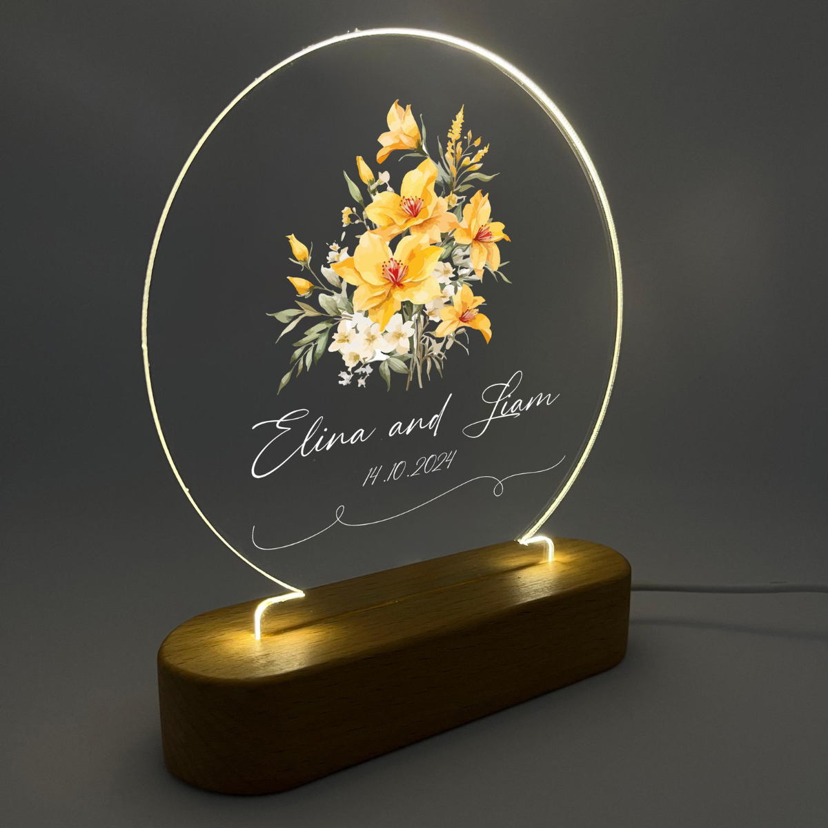 Custom Couples Name Night Light with Sunflower, Personalized Led Night light, Anniversary Gift, Valentines Gift, Unique Wedding Gift