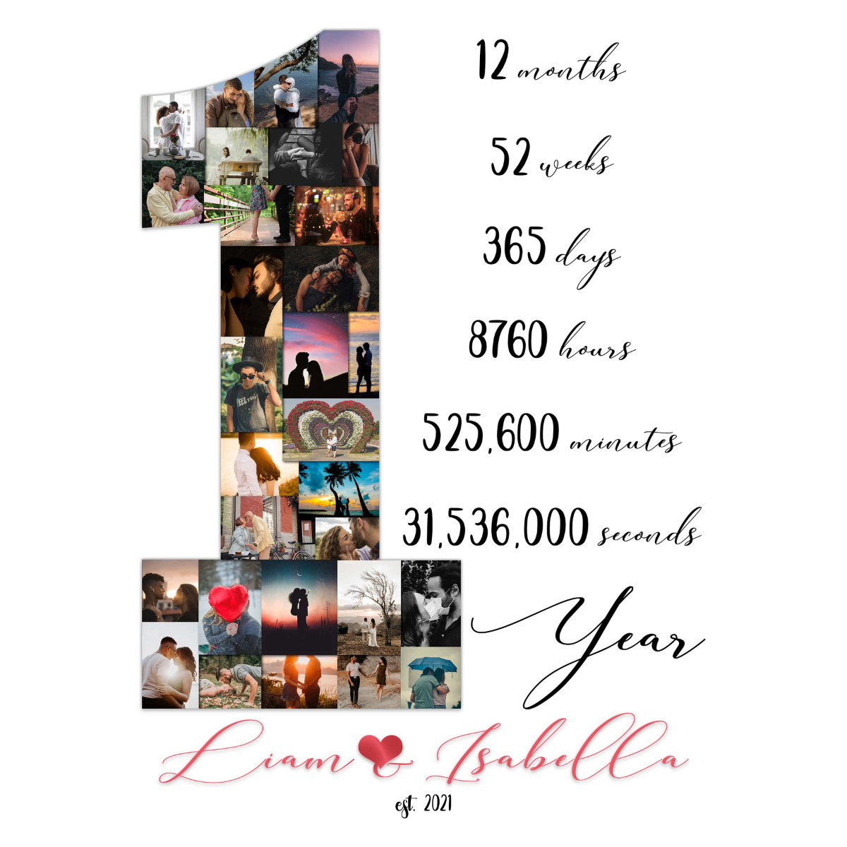 Custom Anniversary Gift for Boyfriend, 1 Year Anniversary Boyfriend Gift, Number One Collage, One Year Anniversary Gifts, Photo Collage Gift