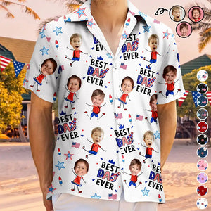 Custom Photo Stars & Stripes Best Dad Mom Grandpa Grandma Ever - Personalized Hawaiian Shirt - Gift For Dad Grandpa, Father's Day Gift