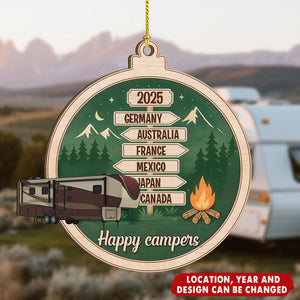 Camping Woodland Adventure - Personalized Wooden Ornament - Christmas Gift For Travel Lovers