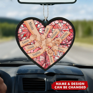 Kids Holding Mom Hand Heart Shaped - Personalized Car Ornament - Gift For Mom, Mother's Day, Birthday Gift