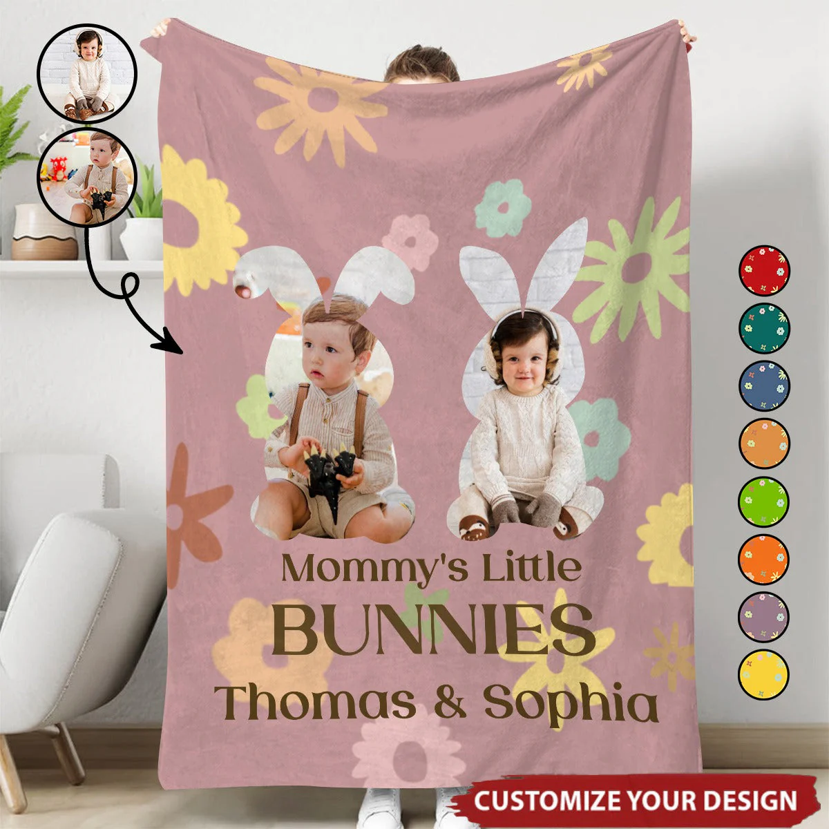 Mommy's Little Bunnies - Personalized Blanket - Gift For Mom, Easter Day, Mother's Day Gift