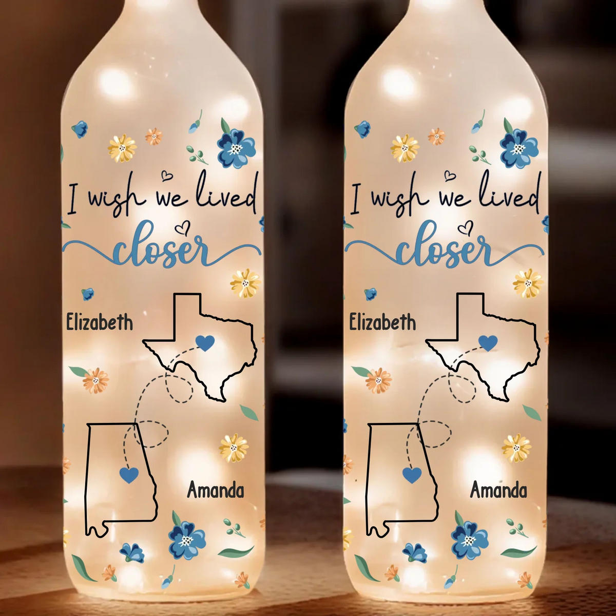 I Wish We Lived Closer - Personalized Bottle Lamp - Gift For Best Friends, BFF, Sisters