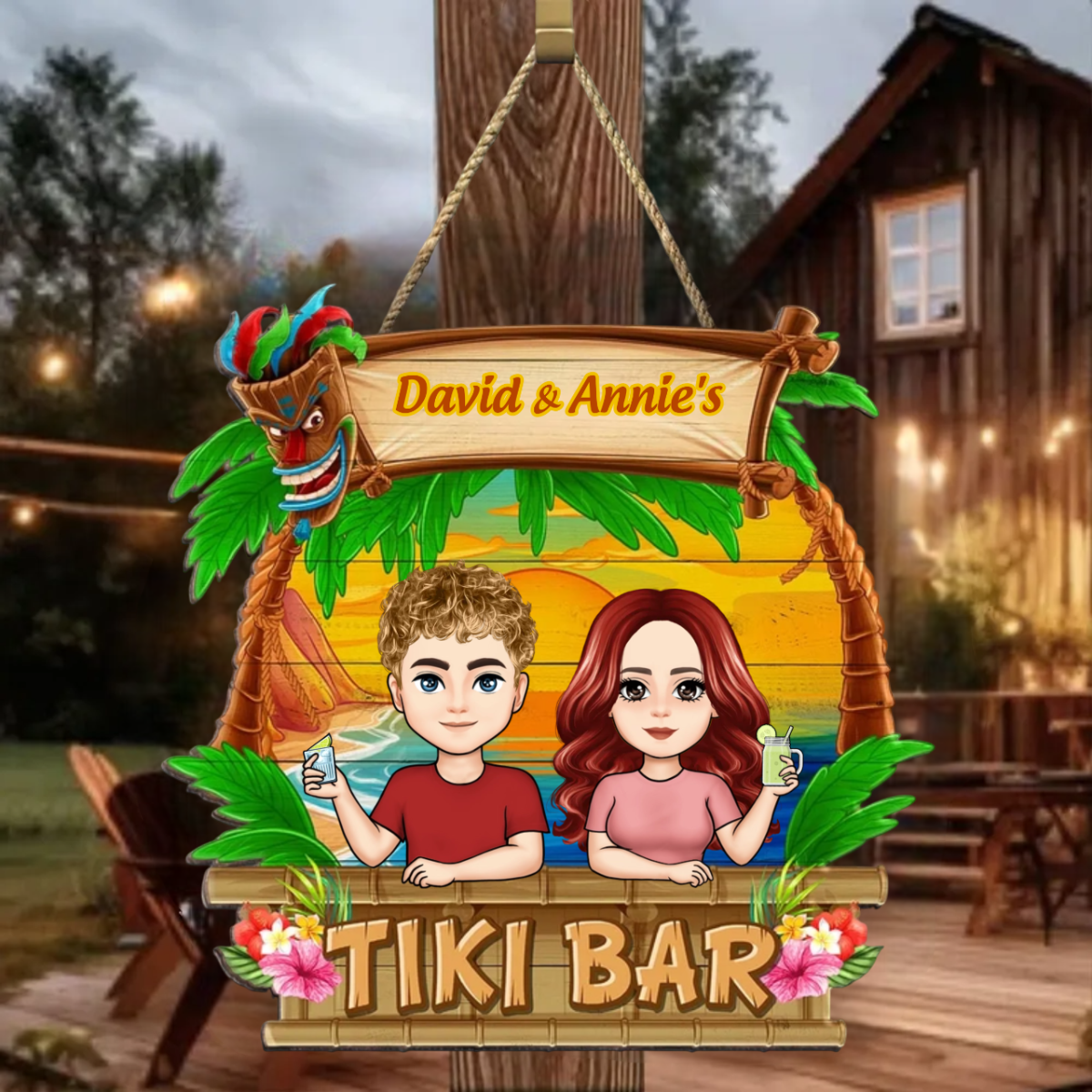Tiki Bar Summer Drinking Couple - Personalized Wood Sign - Summer Gift For Couple, Beach & Pool Decor