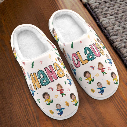 Nana Claus Custom Kid Photo - Personalized Fleece Slippers - Christmas Gift For Grandma