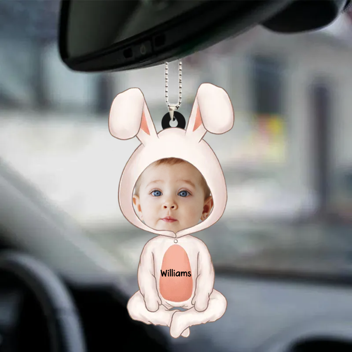 Bunny Custom Kid's Face - Personalized Car Ornament - Gift For Mom, Easter Day, Mother's Day Gift