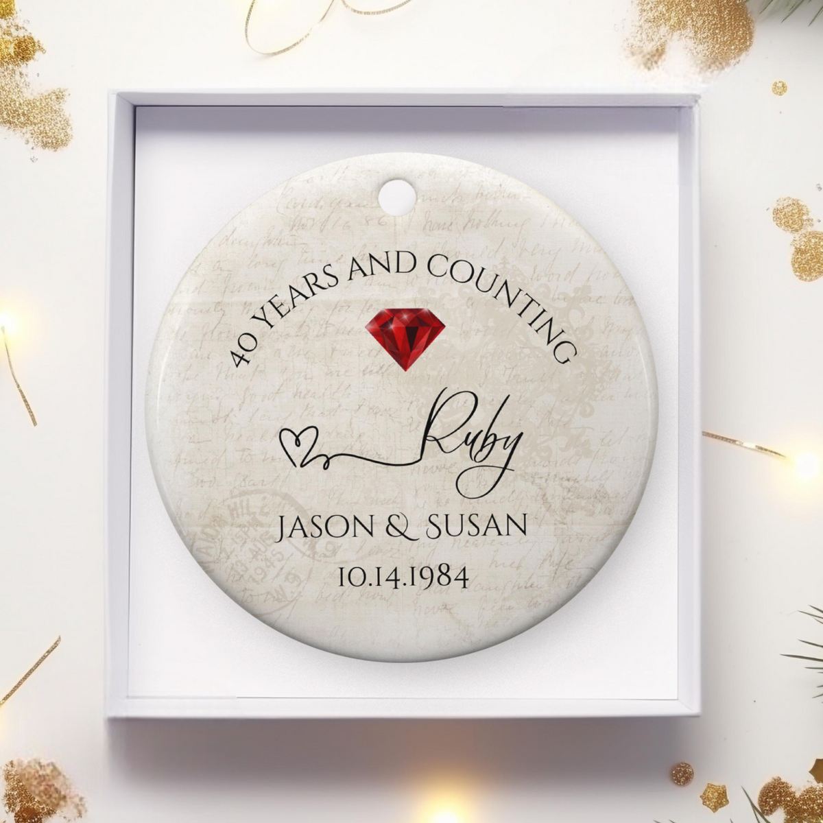Personalized 40th Anniversary Ornament, Ruby Wedding Anniversary Gift, 40 Year Anniversary Ceramic Ornament, 40 Years Married Gift For Husband Wife