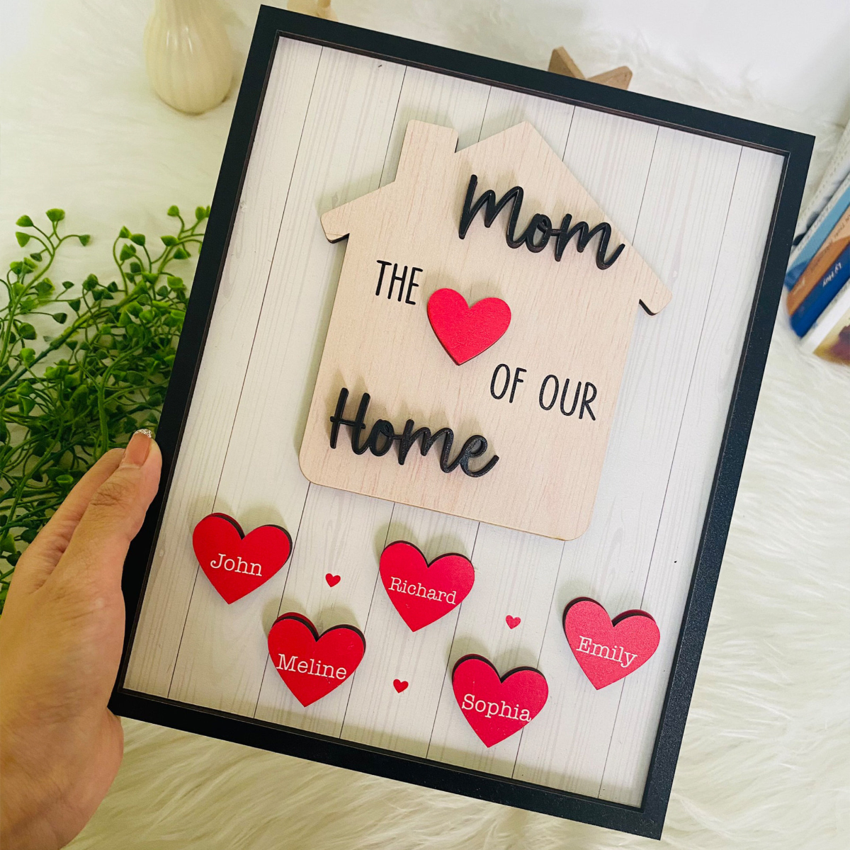 Personalized Mom Sign Mother's Day, Mom Is The Heart Of Our Home, Gifts From Kids, Personalized Mom Wooden Sign