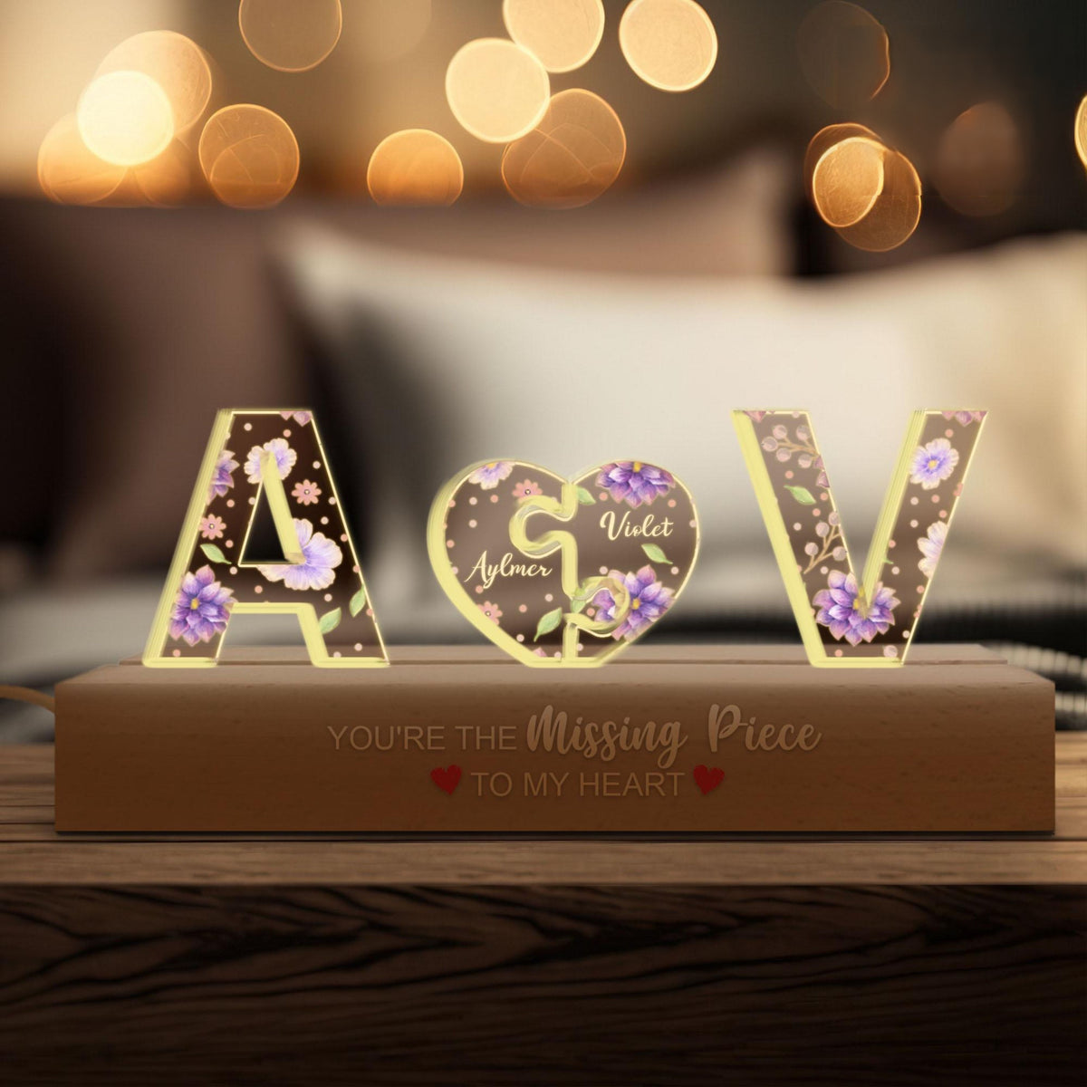 Personalized Couple Name Led Night Light, Personalized Night Light, You're My Missing Piece, Anniversary Gift, Bedroom Lamp, New Home Decor
