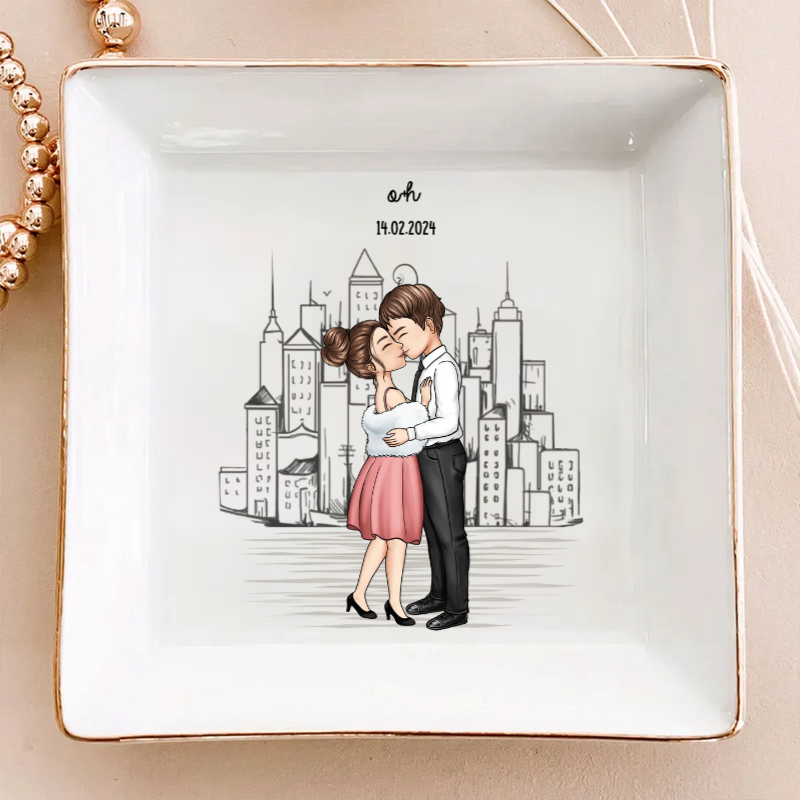 Kissing Couple Forever Together - Personalized Jewelry Plate - Gift For Girlfriend, Fiancee, Anniversary Gift