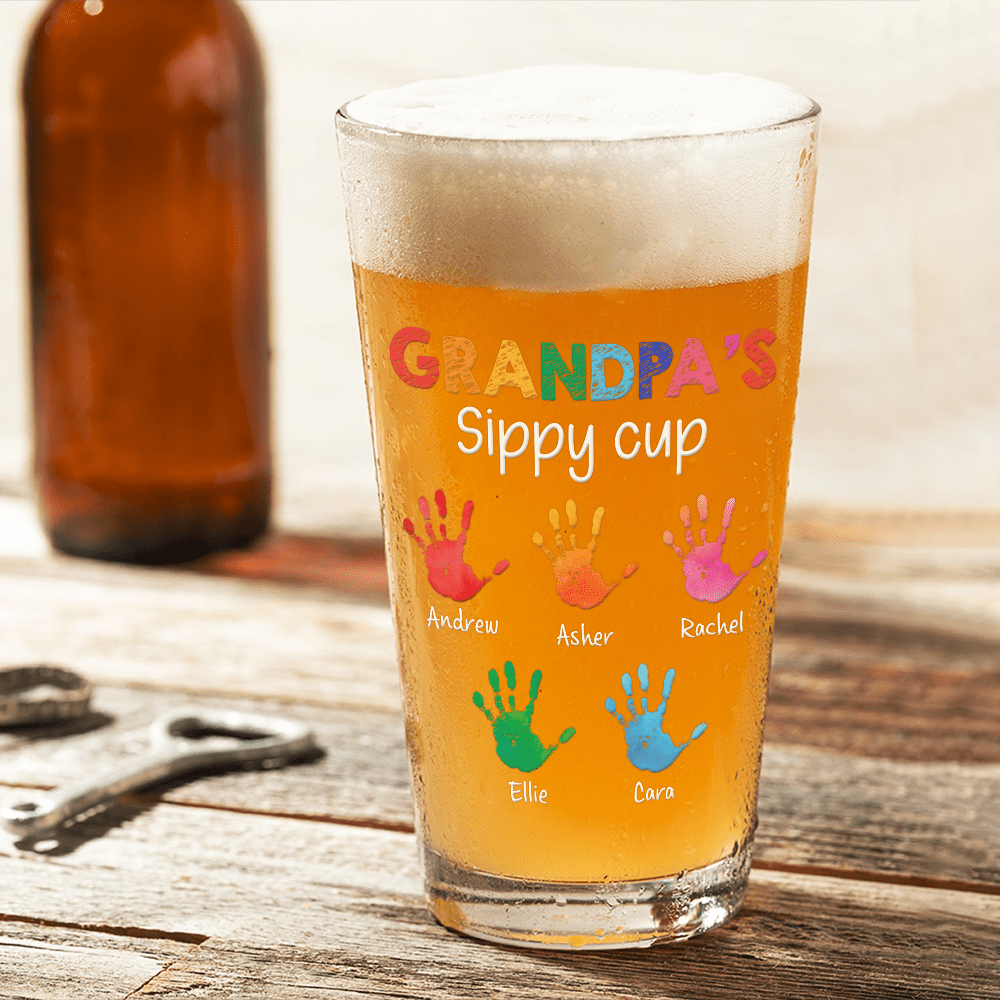 Dad Papa's Sippy Cup - Personalized Beer Glass - Gift For Dad, Papa, Father's Day Gift