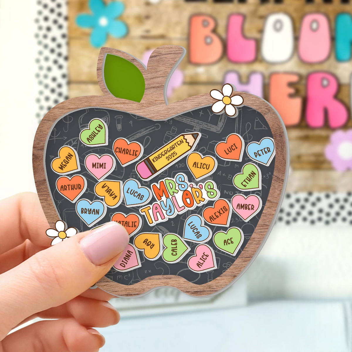 Custom Teacher Apple Magnet, Back To School Gift, Teacher Gifts, 3D Teacher Magnet, Teacher Shaker Magnet With Kid Name, Classroom Decor