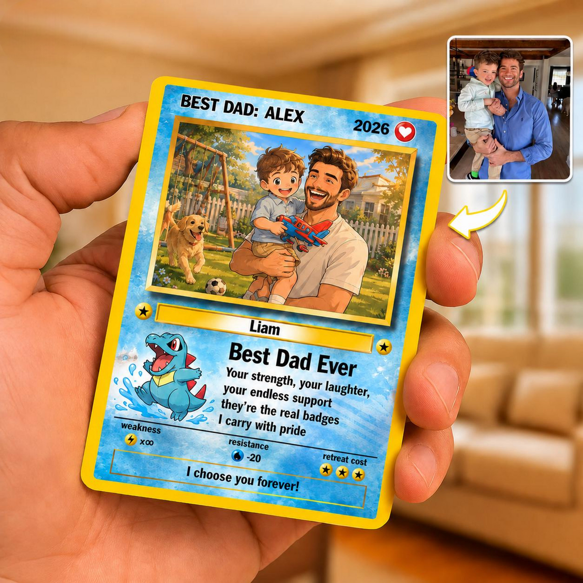 Custom Anime Photo Poke Card | Personalized Father's Day Trading Card | Poke Dad Birthday Gift