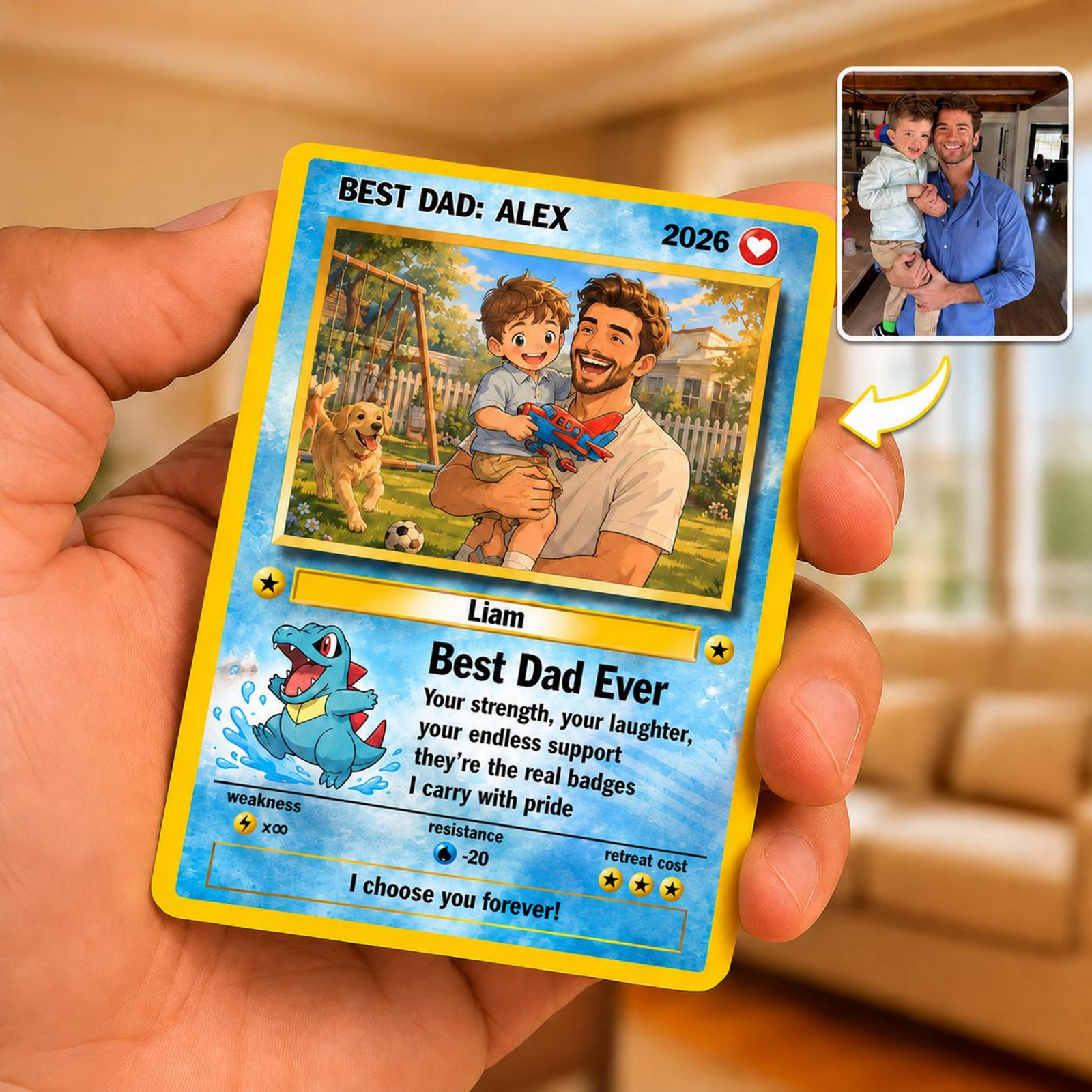 Custom Anime Photo Poke Card | Personalized Father's Day Trading Card | Poke Dad Birthday Gift