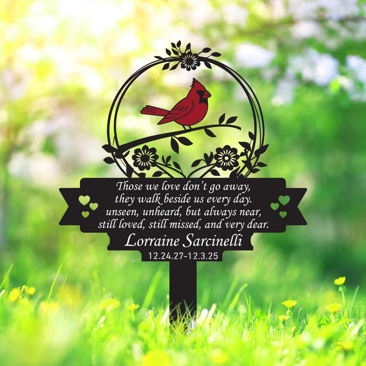 Personalized Memorial Stake Metal Sign, Cardinal Garden Stakes, Cardinals Appear, Metal Cemetery Decorations, Stake for Outdoors Yard Garden