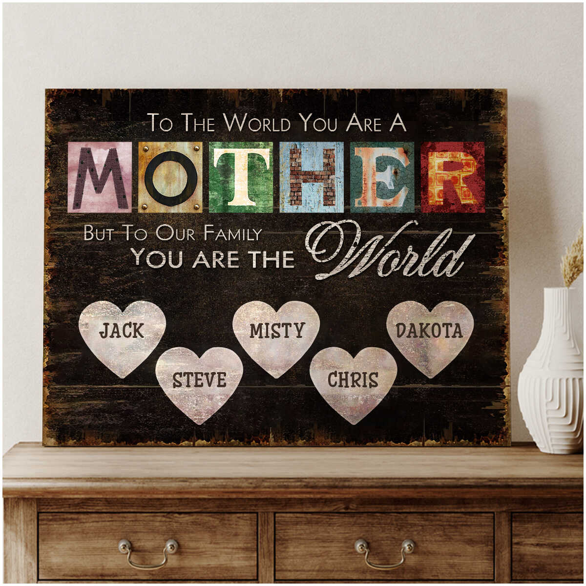 Mom To Our Family You Are The World - Personalized Canvas - Gift For Mom, Mother's Day Gift