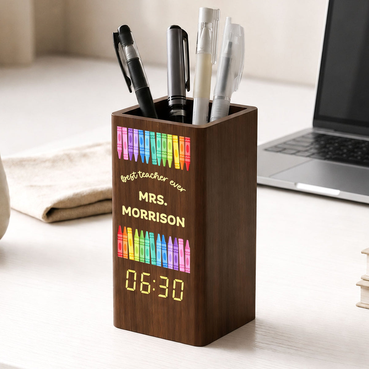 Best Teacher Ever - Personalized Pen Holder With Clock - Gift For Teacher, Back To School Gift