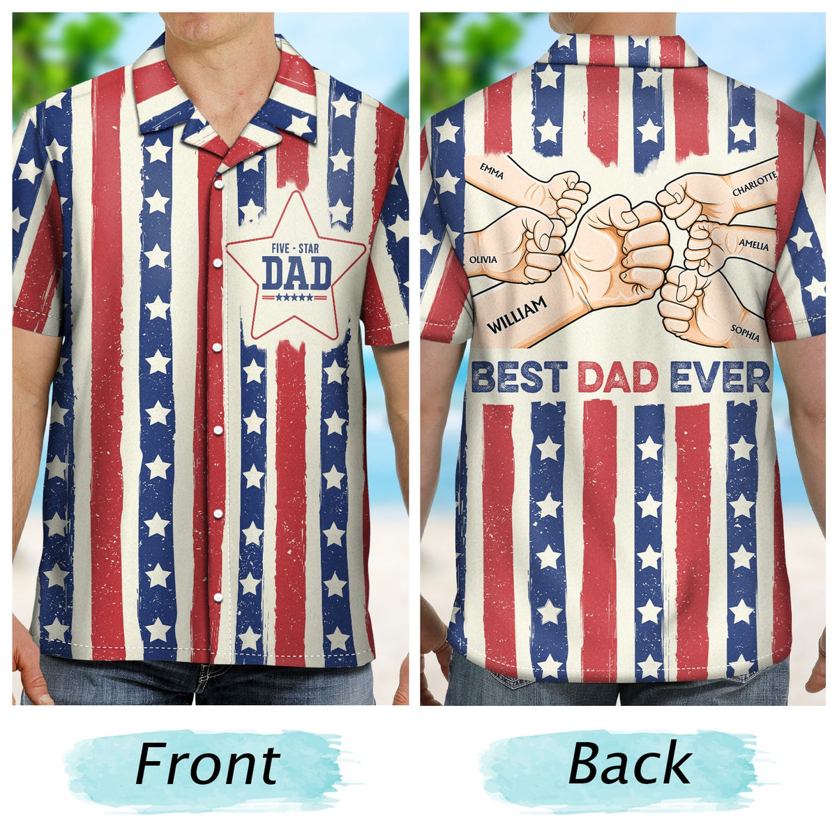 Five Star Best Dad Ever - Personalized Hawaiian Shirt - Patriotic Gift For Father Grandpa, Summer Gift
