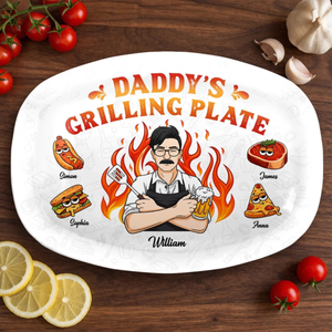 Dad Grandpa King Of The Grill - Personalized Platter - Gift For Father, Gift For Grandfather, Father's Day Gift