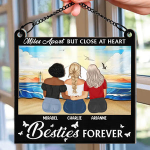 Best Friends Are The Sisters Beach View - Personalized Square Suncatcher Ornament - Gift For Besties, Soul Sisters, Window Hanging Decoration