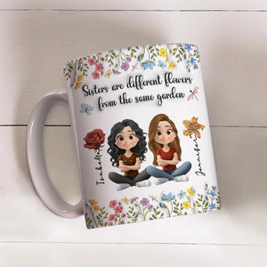Sisters Are Different Flowers Cartoonize - Personalized 3D Inflated Effect Mug - Gift For Sister, Bestie, Soul Sister, BFF