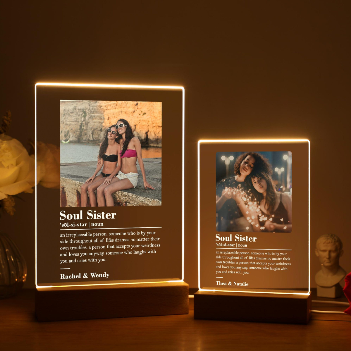 Soul Sister Definition, Custom Photo Gift, Personalized Bestie Gift, 3D LED Light Wooden Base, Gift for Best friend