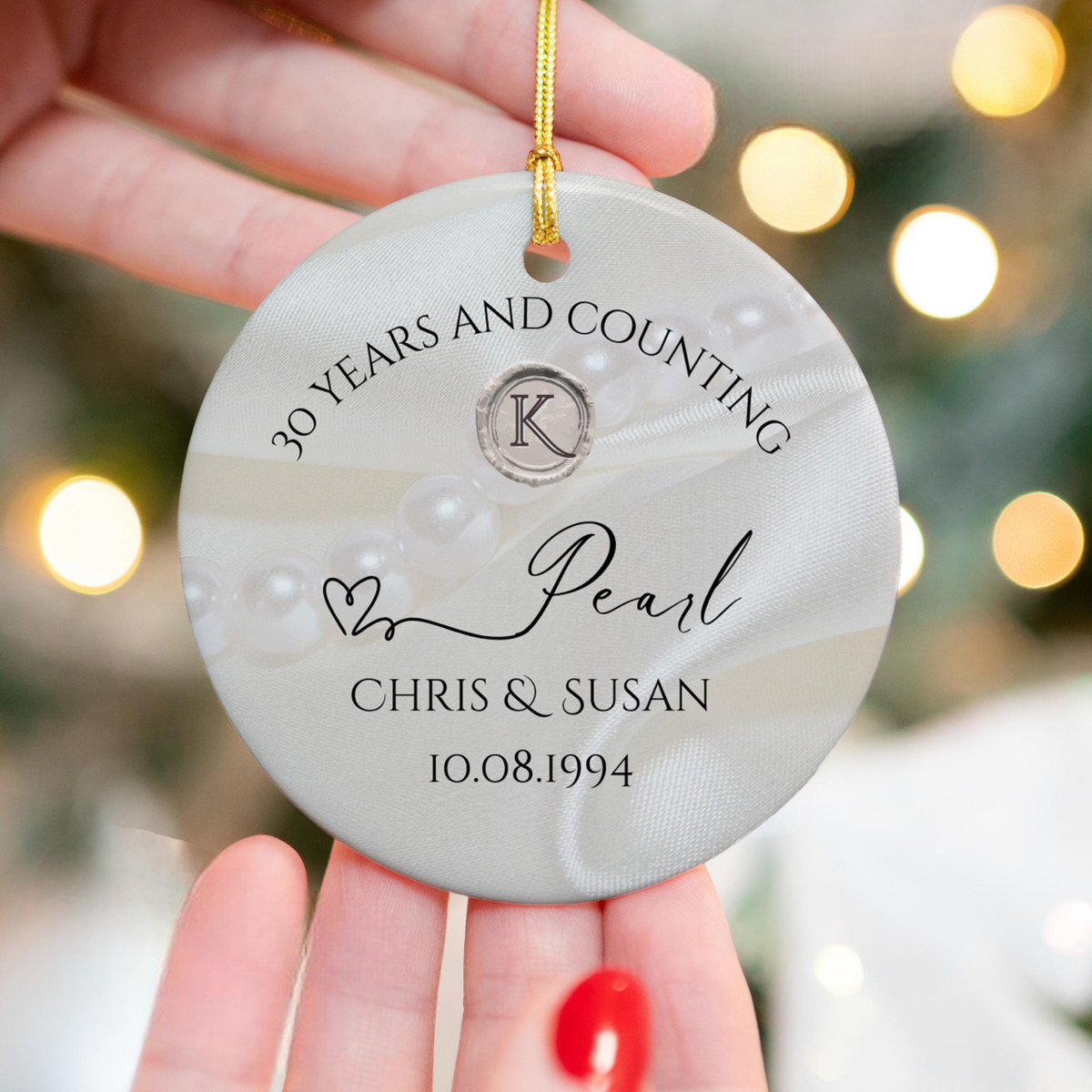 Personalized 30th Anniversary Ornament, Pearl Wedding Anniversary Gift, 30 Year Anniversary Ceramic Ornament, Thirty Year Gift For Husband Wife