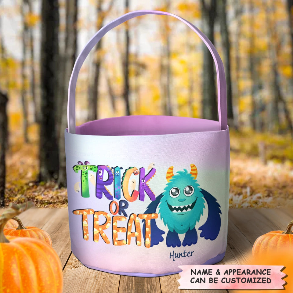 Bag Of Treat Little Monster - Personalized Halloween Fabric Basket - Halloween Gift For Kid